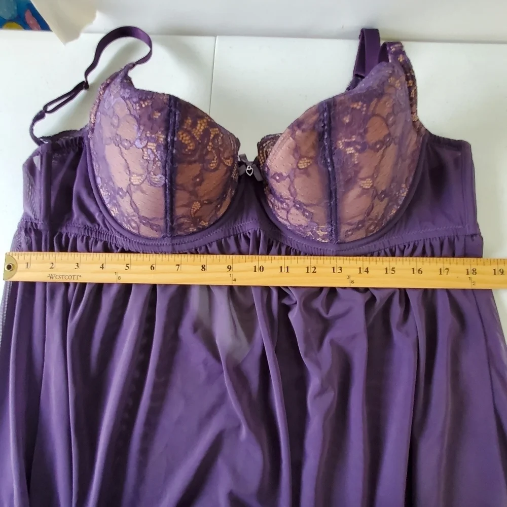 Adore Me Ella Sheer Lace Babydoll Top Size‎ 42C Purple Lined Cups Lingerie Layer